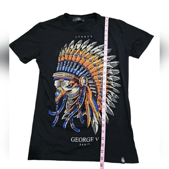 George V Paris Black Sequin Eagle Headdress Shirt Mens S Designer Streetwear Y2K - Picture 6 of 7